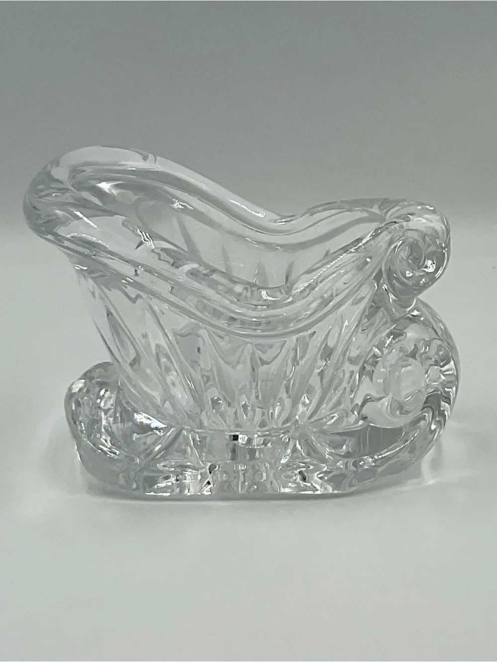 Vintage St George Heavy Cut 24% Lead Crystal Santa Sleigh Votive Candle Holder